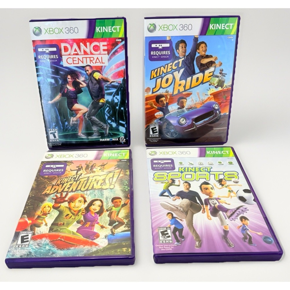 Xbox 360 Kinect 4 Games Dance Central Joy Ride Adventure Sports Manual Complete